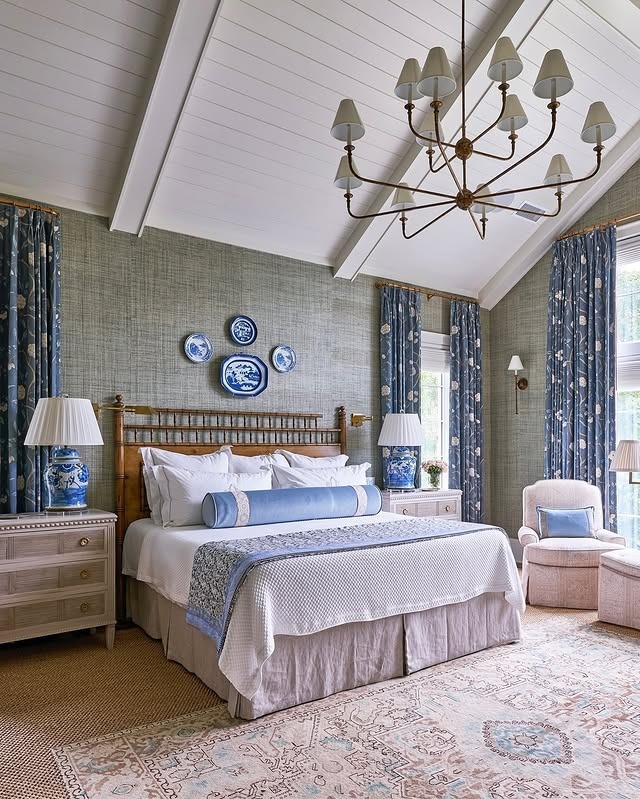 4. Blue and Linen Coastal-Inspired Primary Bedroom - primary bedroom ideas