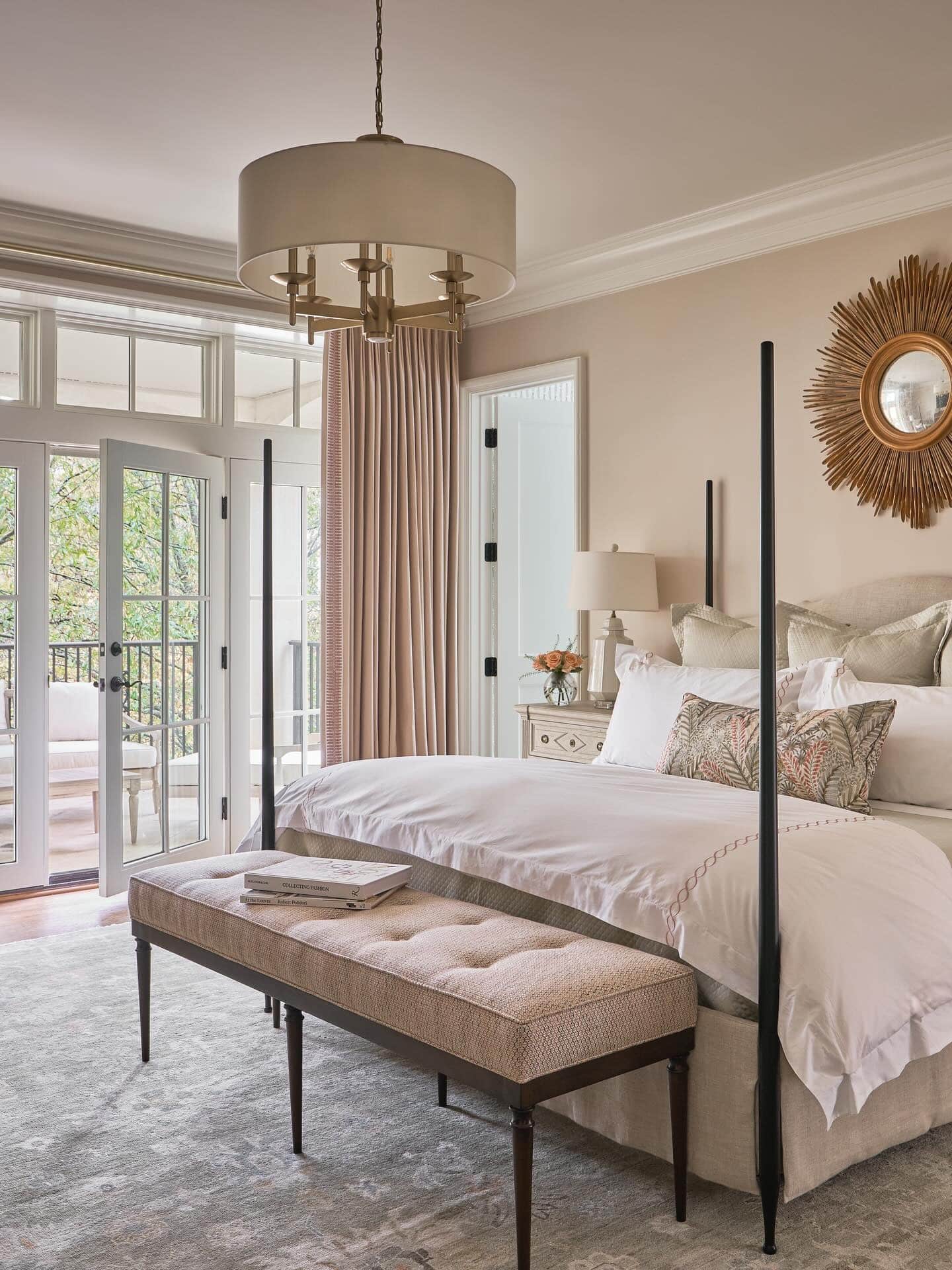 5. Blush Beige and Black Four-Poster Bedroom - primary bedroom ideas