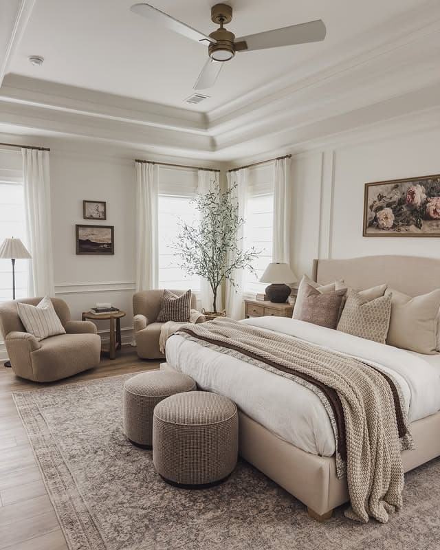 7. Greige and Ivory Layered Comfort Bedroom - primary bedroom ideas