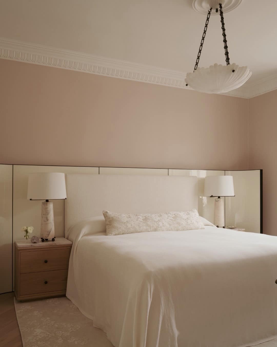 8. Dusty Rose and Cream Contemporary Bedroom - primary bedroom ideas