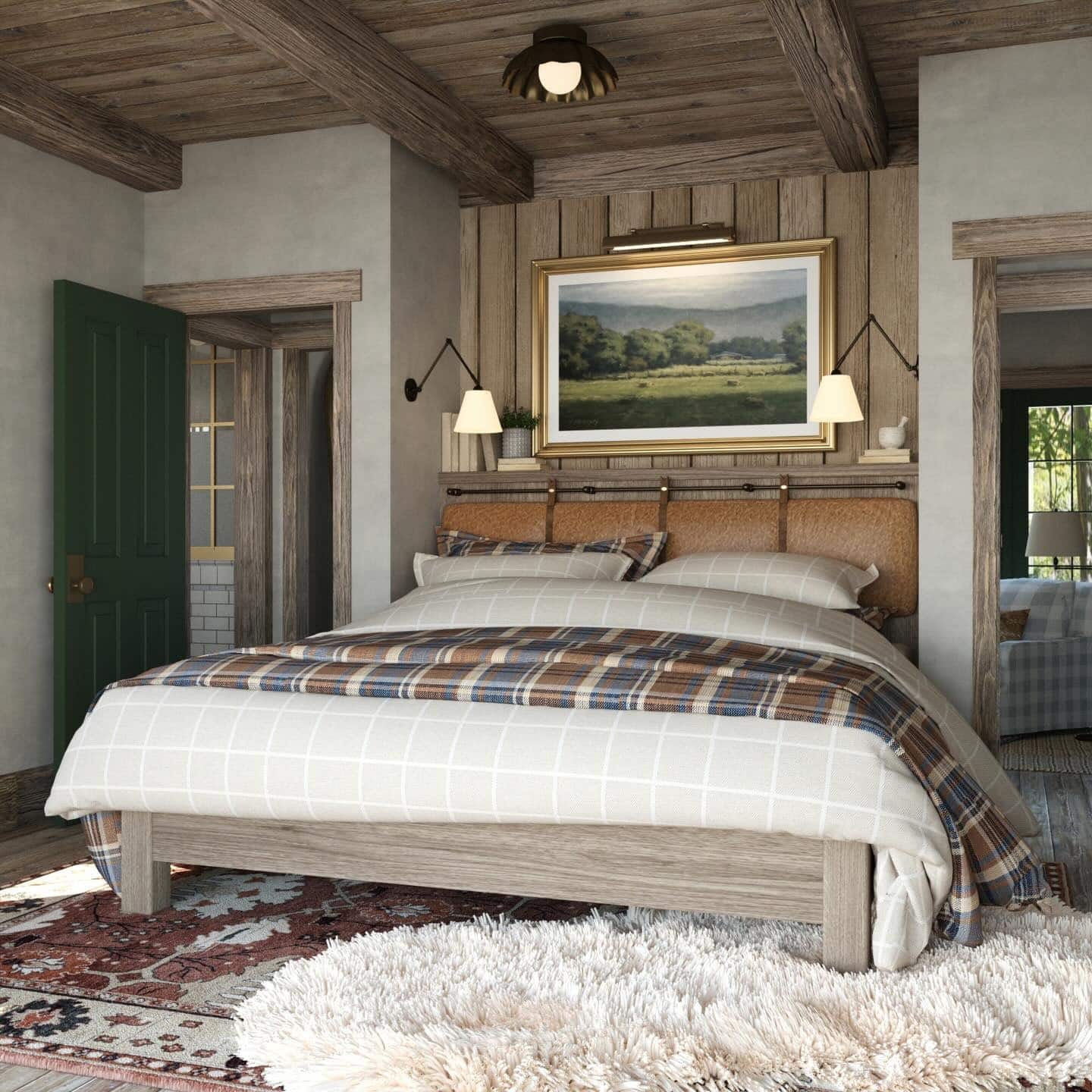 13. Rustic Oak and Forest Green Cottage Bedroom - primary bedroom ideas