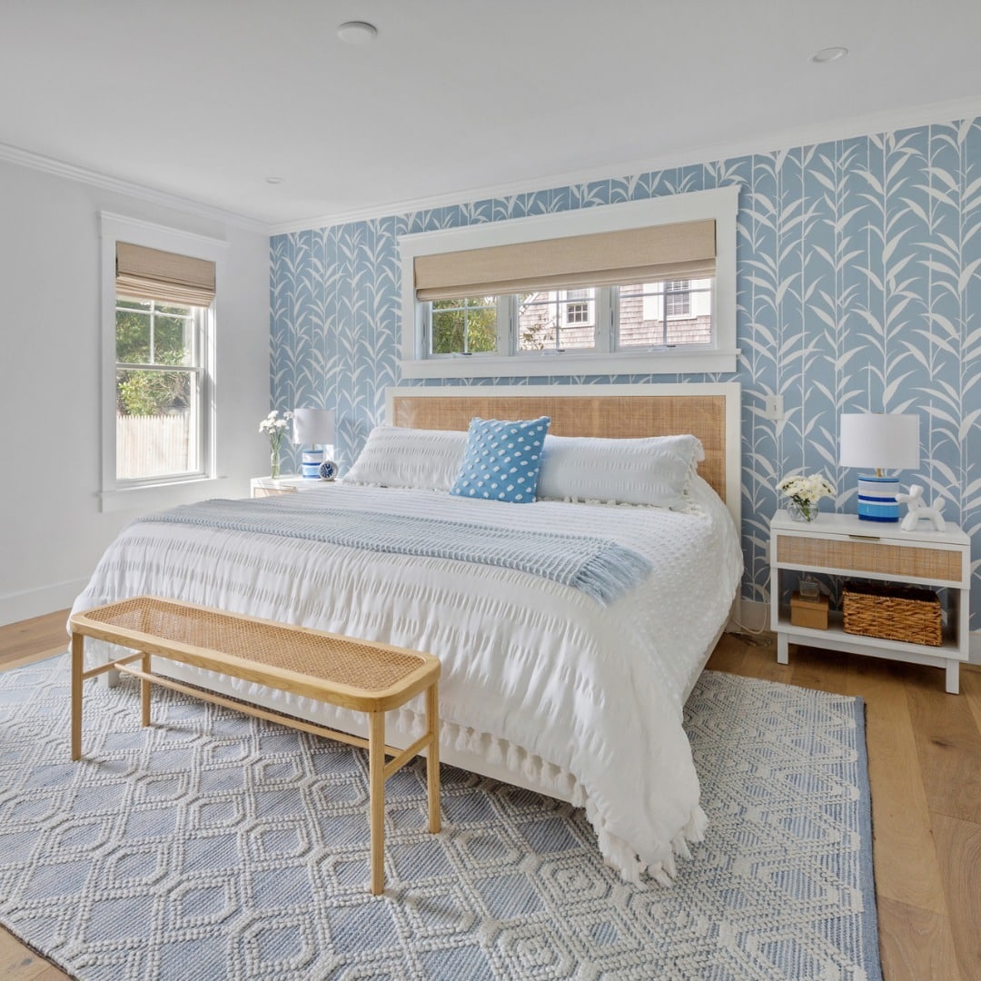 14. Sky Blue and Natural Cane Coastal Bedroom - primary bedroom ideas
