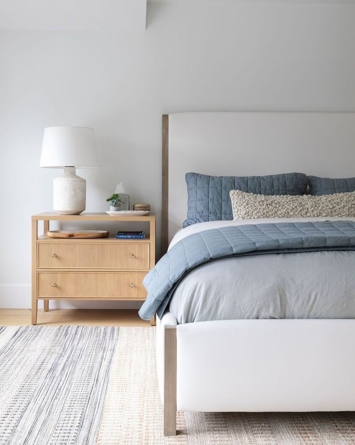 16. Dusty Blue and Light Oak Modern Bedroom - primary bedroom ideas