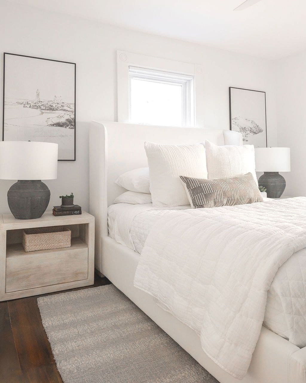 19. White and Charcoal Modern Farmhouse Bedroom - primary bedroom ideas