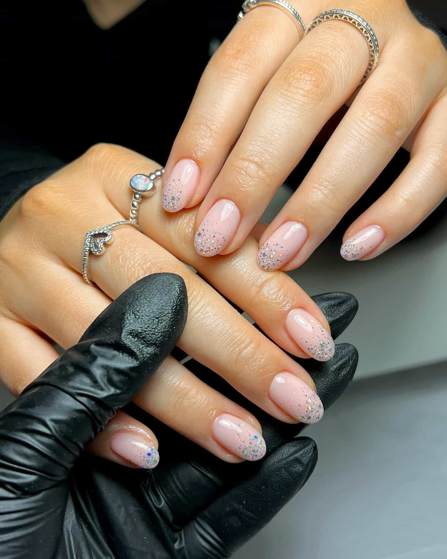 5. Silver Glitter Micro French Nails - glitter nail ideas