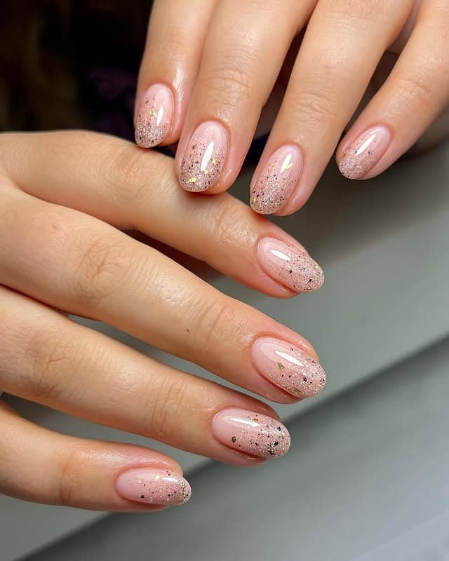 8. Rose Gold Glitter Gradient Short Nails - glitter nail ideas