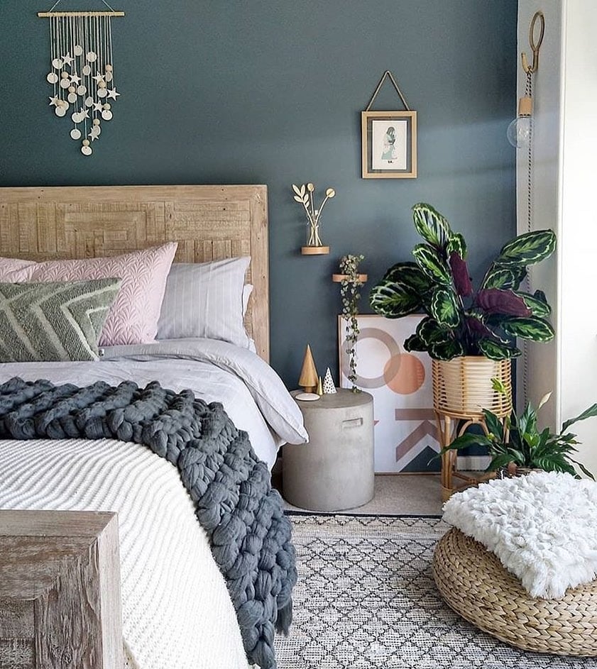 16. Dusty Teal Bedroom With Rustic Wood Elements - teal bedroom ideas