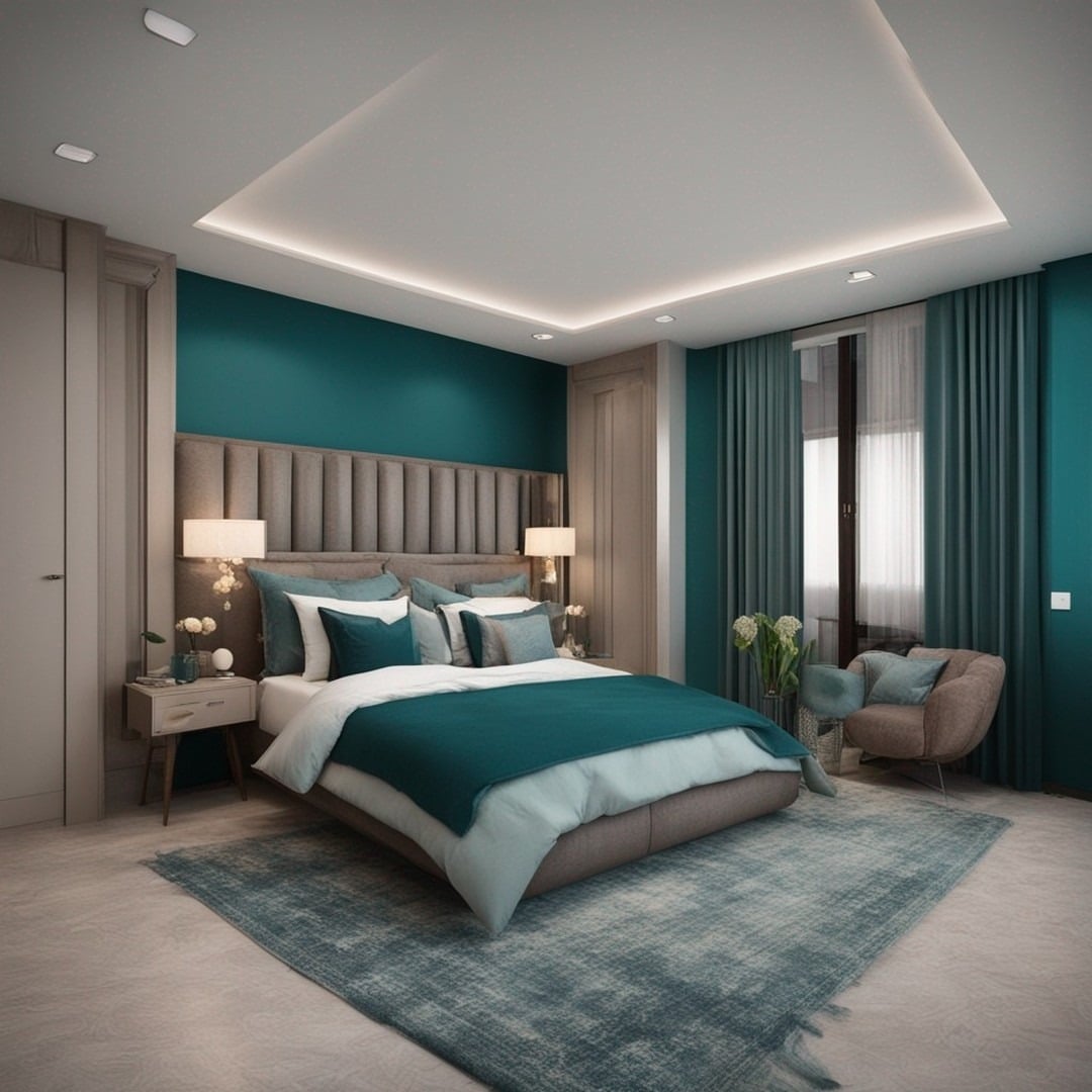 17. Contemporary Teal Bedroom With Luxury Finishes - teal bedroom ideas