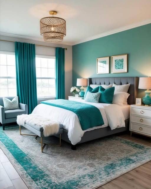 21. Soft Teal Bedroom With Elegant Gray Accents - teal bedroom ideas