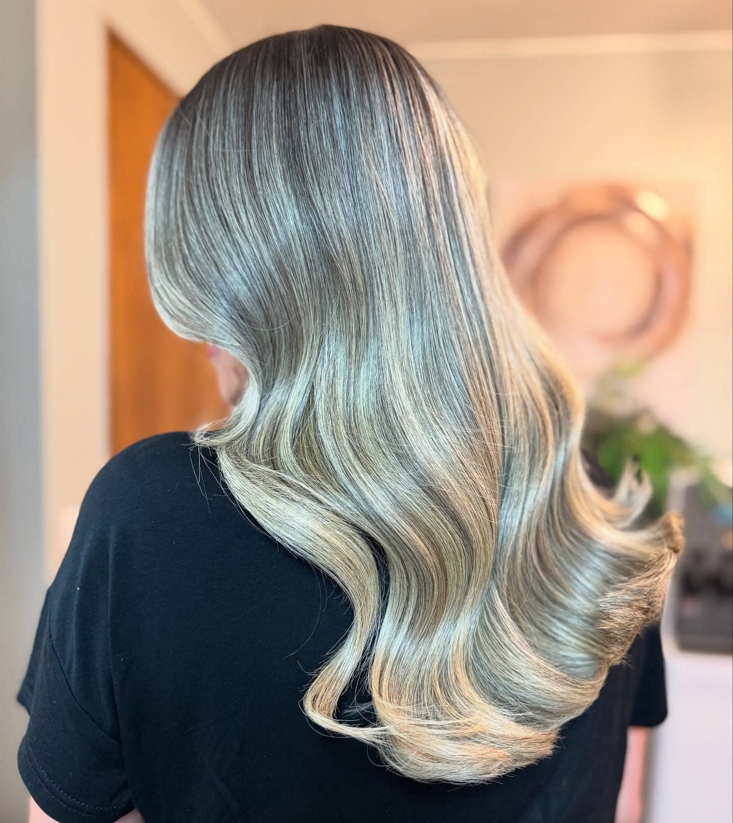 15. Smoky Champagne Blonde Glam Waves - Champagne Blonde Hair Color
