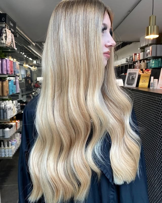 18. Long Champagne Blonde Silk Waves - Champagne Blonde Hair Color