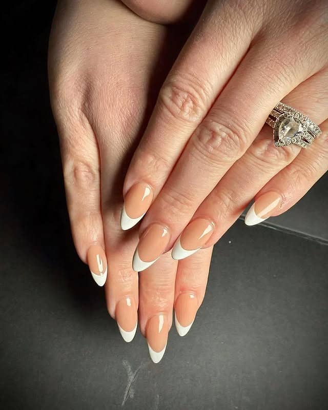 8. Classic White Almond French Nails - thanksgiving nail ideas