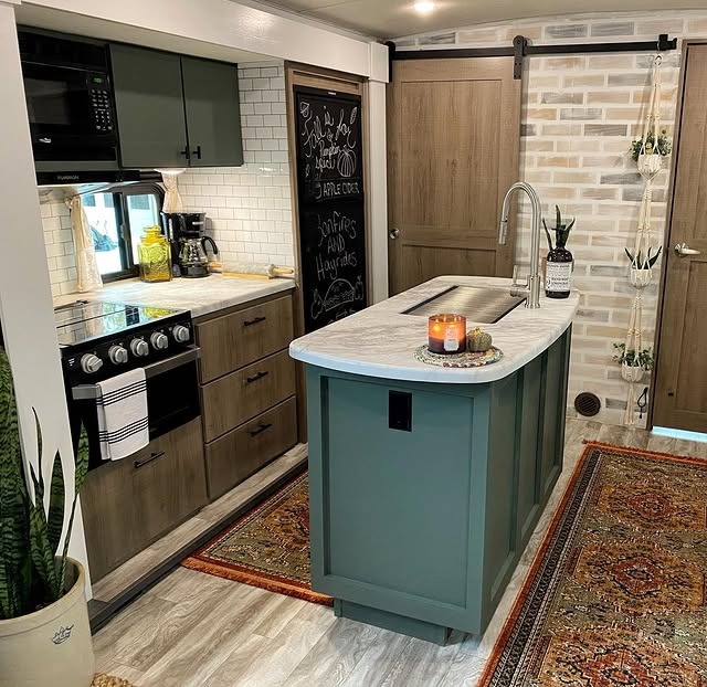 9. White and Natural Wood Galley Kitchen with Open Display Storage - tiny kitchen ideas