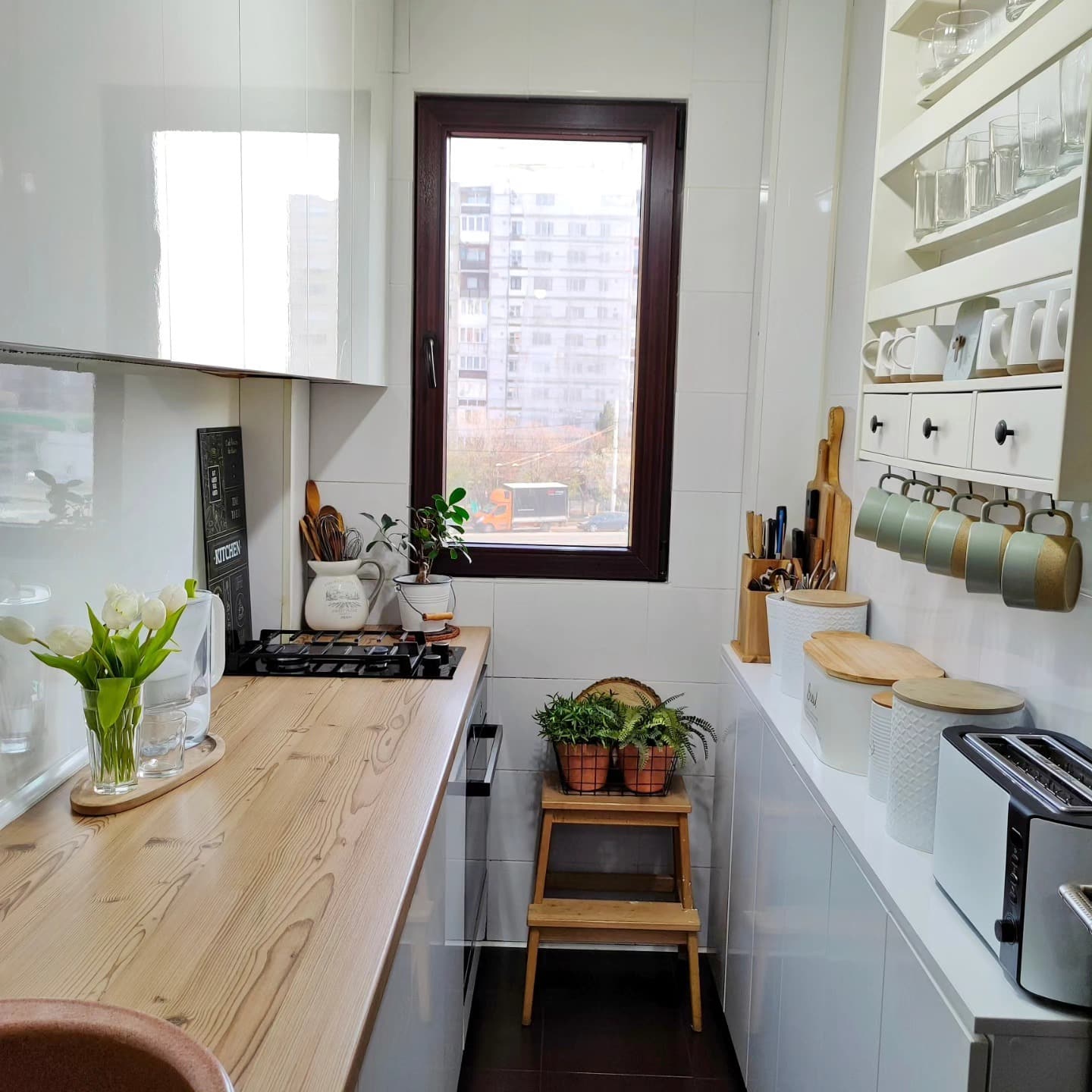10. Green and Wood Tiny House Kitchen with Multifunction Island - tiny kitchen ideas