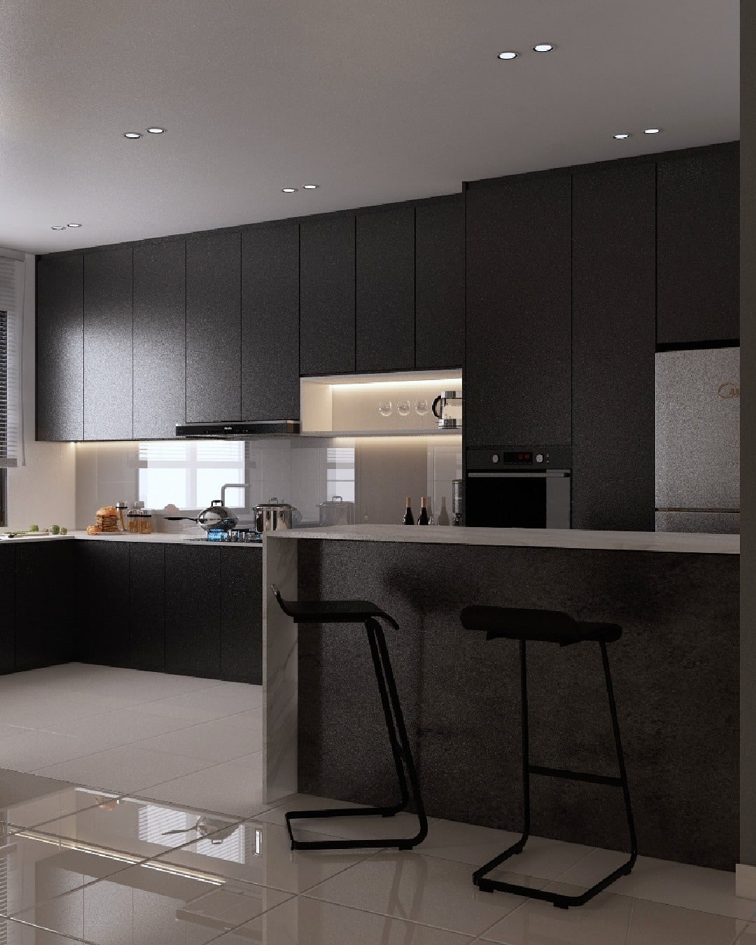 3. Charcoal Black Minimalist Kitchen Design - dark kitchen ideas