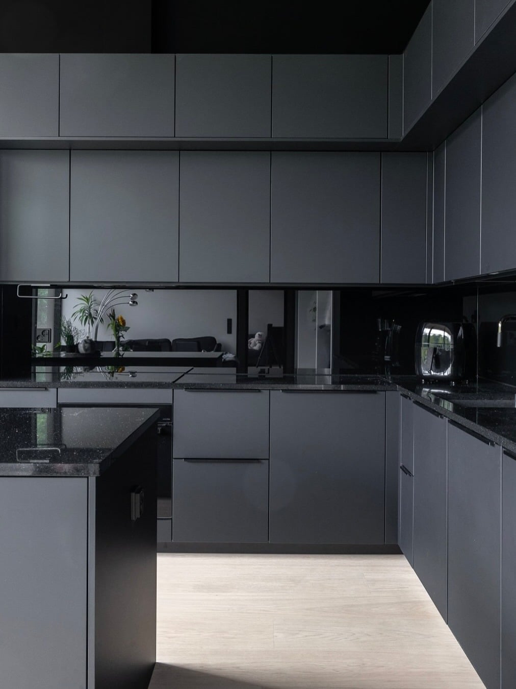 6. Graphite Gray Handleless Kitchen - dark kitchen ideas