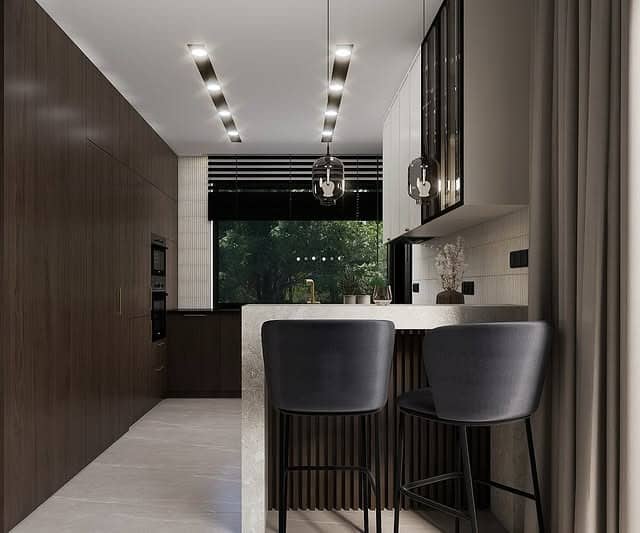 10. Dark Walnut and Ivory Contemporary Kitchen - dark kitchen ideas