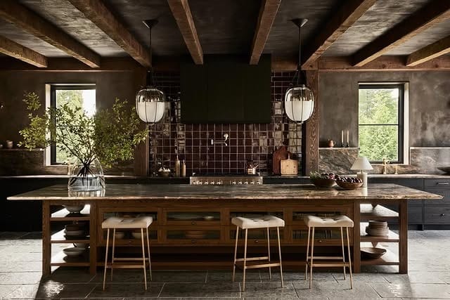 14. Dark Rustic Kitchen with Walnut Wood Accents - dark kitchen ideas