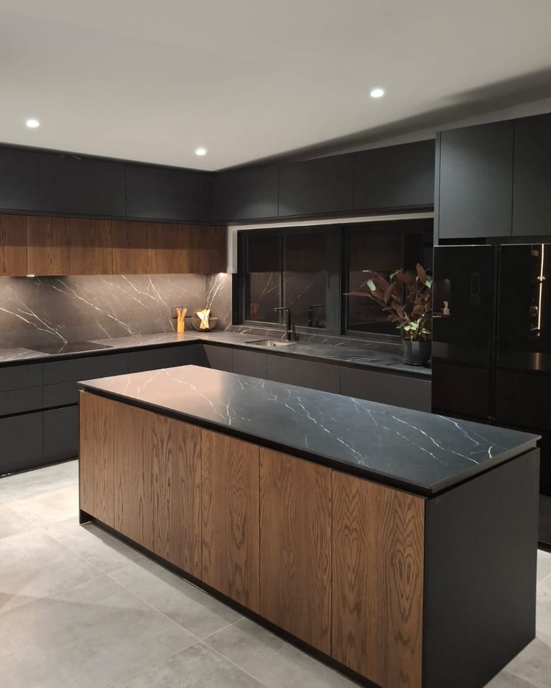 16. Black and Walnut Modern Kitchen - dark kitchen ideas