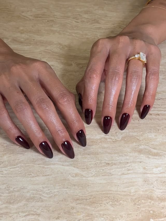 4. Dark Burgundy Stiletto Nails - burgundy nail ideas
