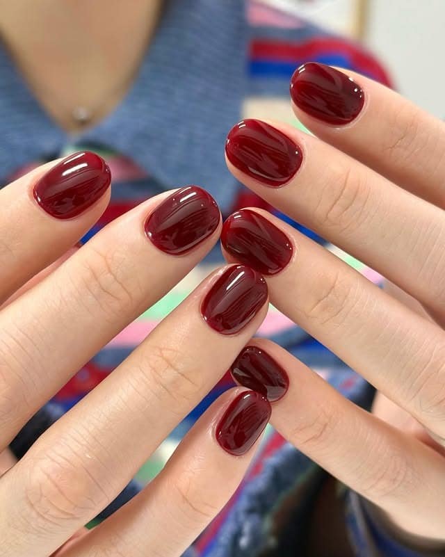 5. Burgundy Velvet Short Nails - burgundy nail ideas
