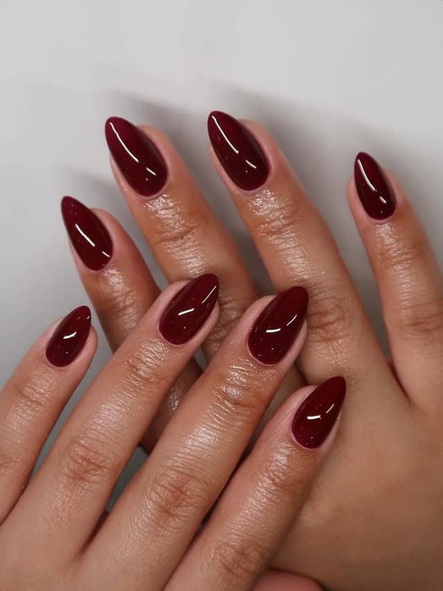 6. Classic Burgundy Almond Nails - burgundy nail ideas