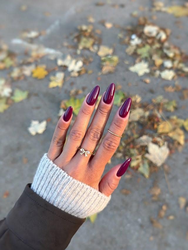 9. Burgundy Chrome Almond Nails - burgundy nail ideas