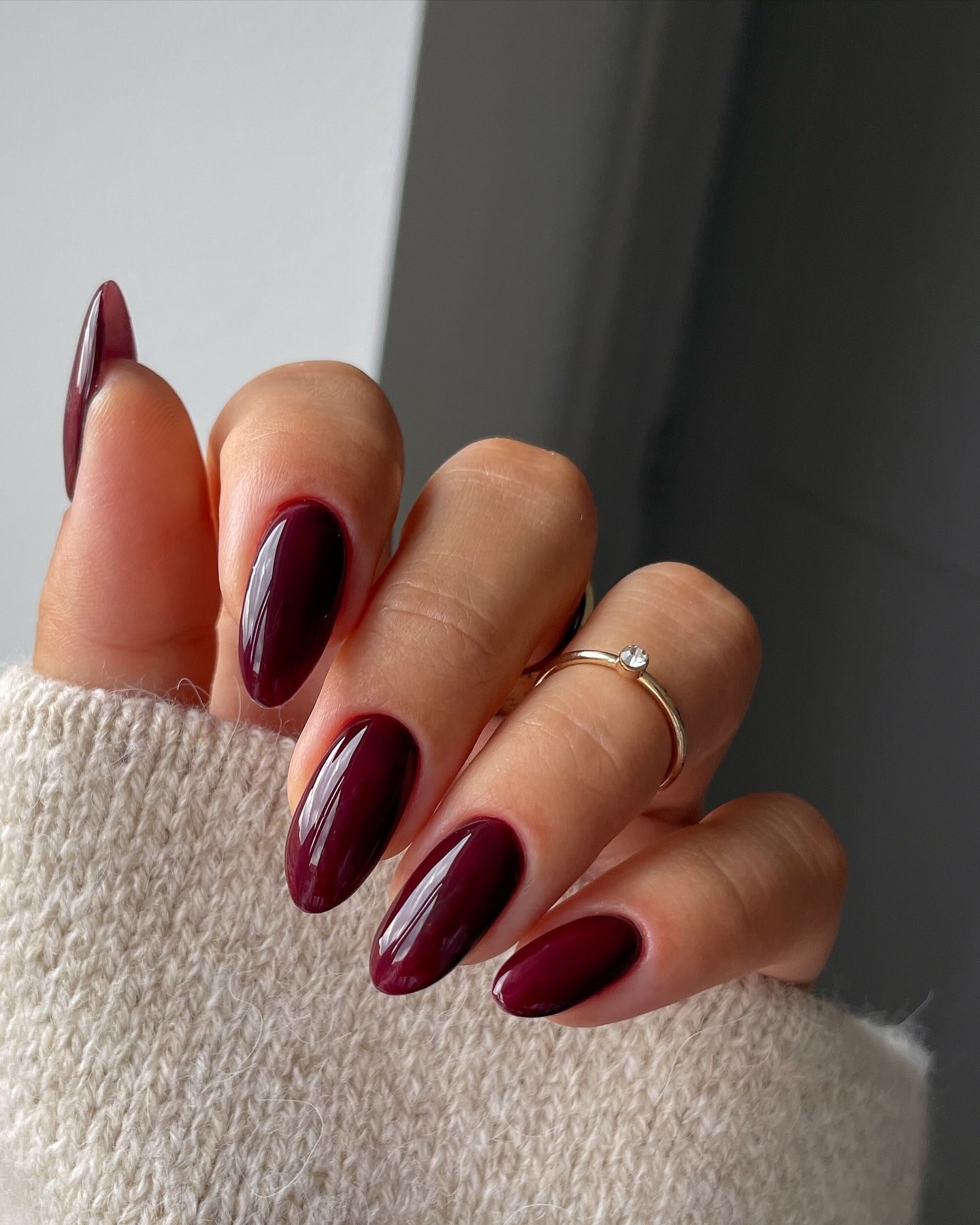 17. Burgundy Jelly Almond Nails - burgundy nail ideas