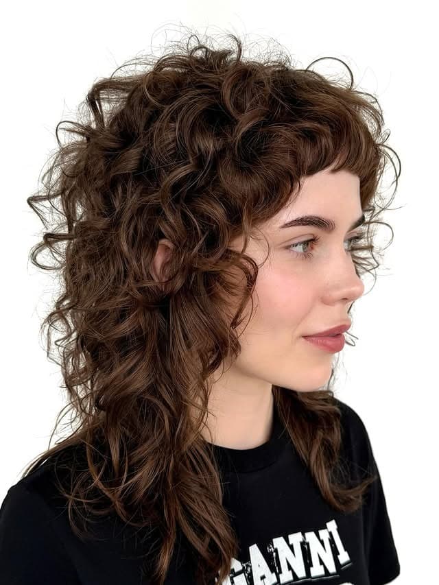 16. Curly Shag Mullet in Rich Chocolate Brown - Medium Length Shaggy Haircuts