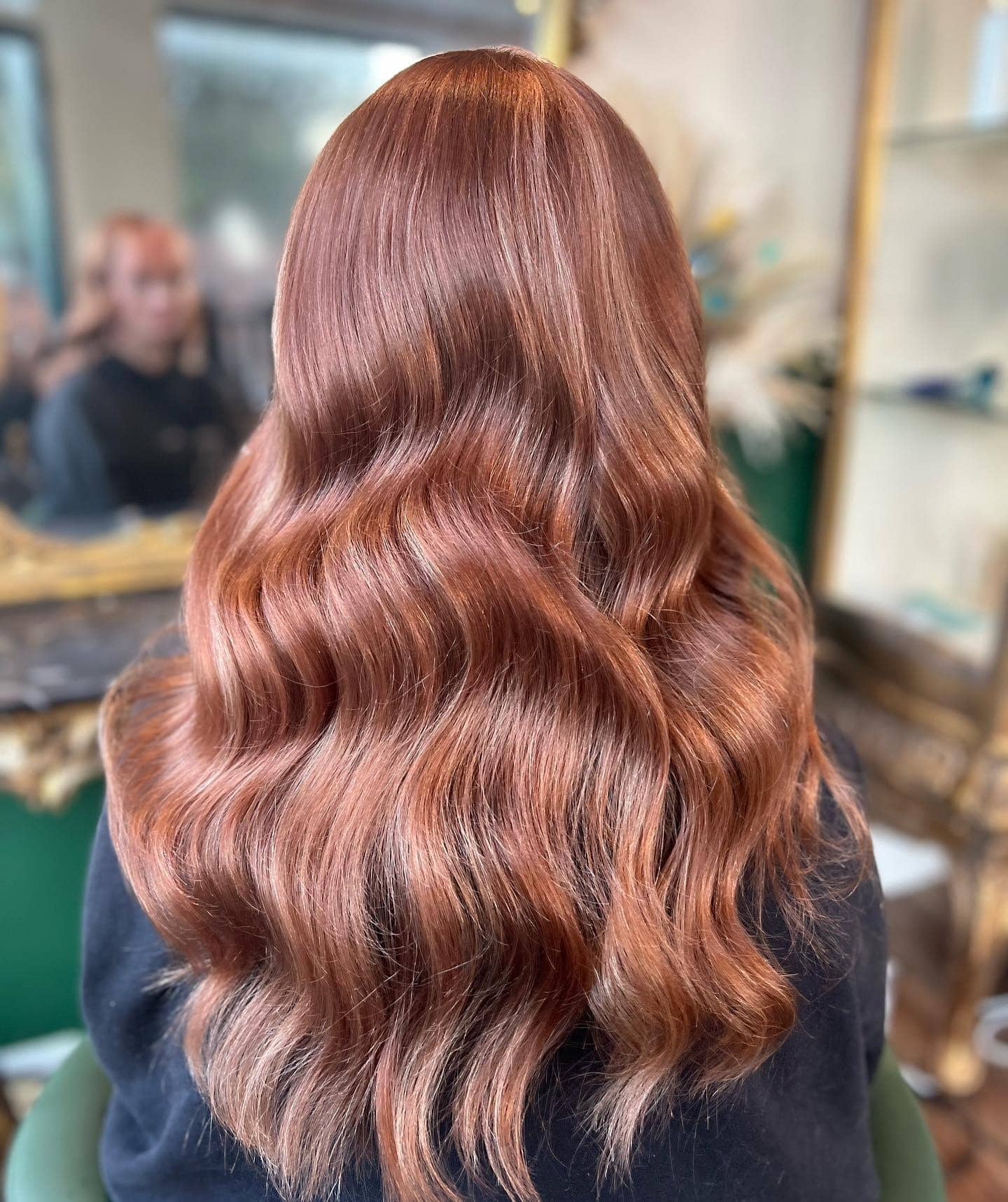 4. Rosewood Copper Waves with Wispy Fringe - Long Hair With Wispy Fringe
