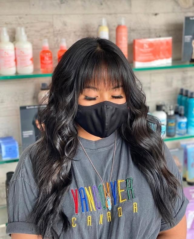 5. Soft Black Layered Waves with Wispy Fringe - Long Hair With Wispy Fringe