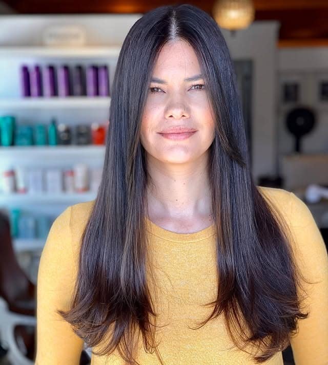 6. Midnight Brunette Long Layers with Wispy Fringe - Long Hair With Wispy Fringe