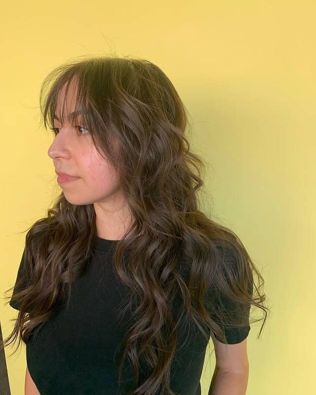 7. Chocolate Mocha Waves with Wispy Fringe - Long Hair With Wispy Fringe