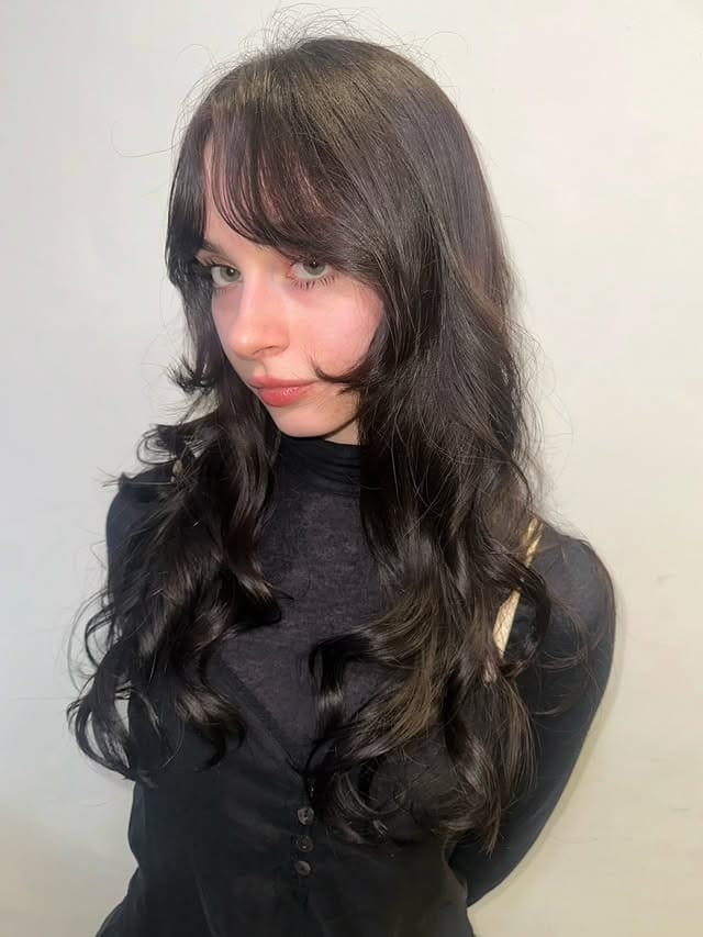11. Soft Black Curled Layers with Wispy Fringe - Long Hair With Wispy Fringe