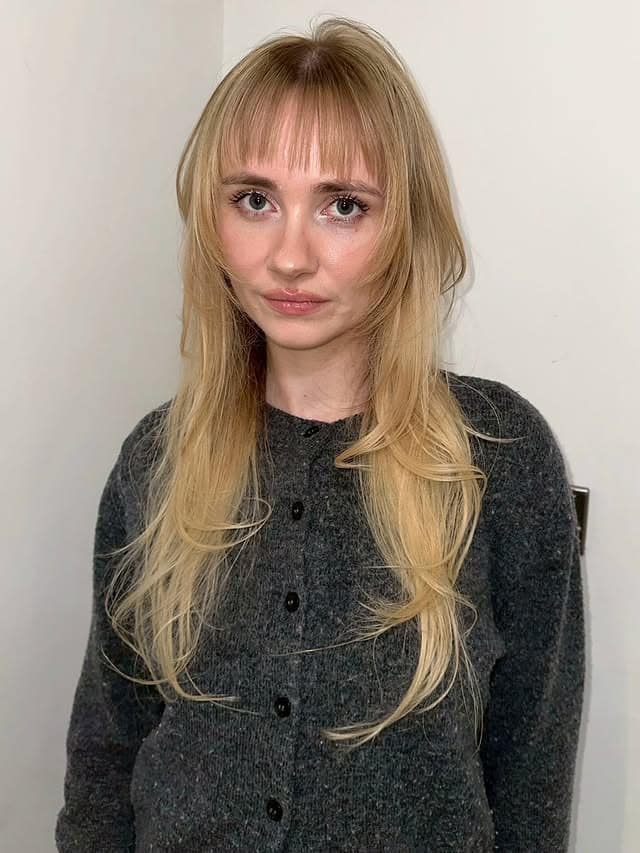 12. Vanilla Blonde Layers with Wispy Fringe - Long Hair With Wispy Fringe
