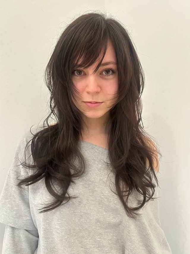 17. Deep Chocolate Shag Layers with Wispy Fringe - Long Hair With Wispy Fringe