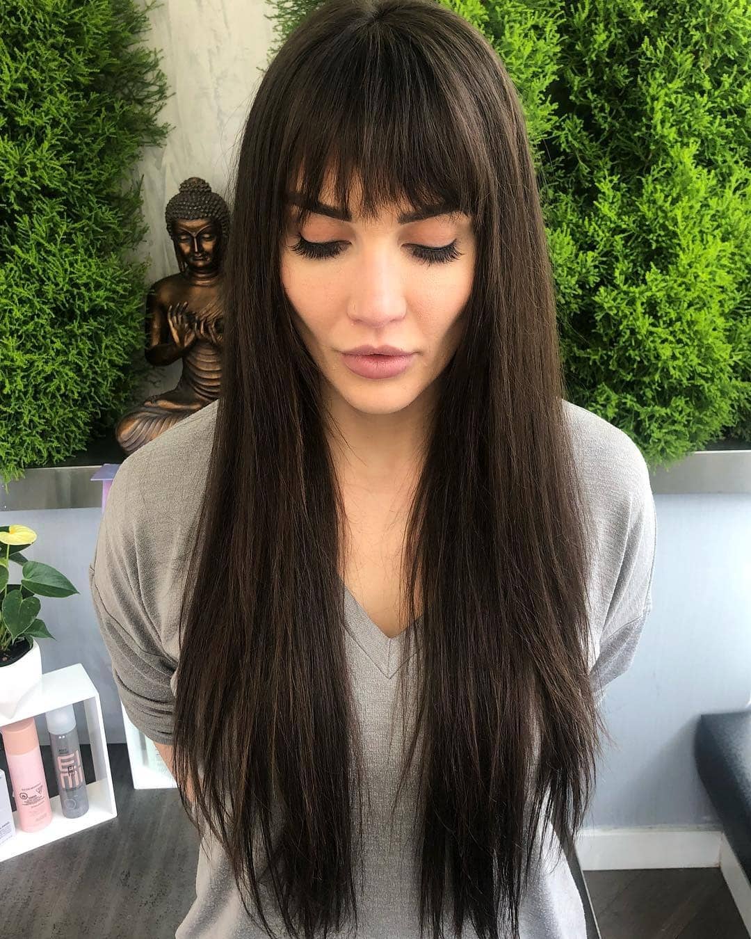 20. Sleek Dark Brunette Lengths with Wispy Fringe - Long Hair With Wispy Fringe