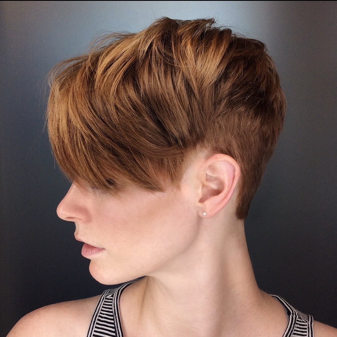 2. Copper Undercut Pixie with Sweeping Fringe - Short Pixie Haircuts For Women