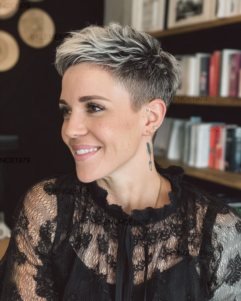 10. Silver Frost Undercut Pixie with Textured Volume - Short Pixie Haircuts For Women