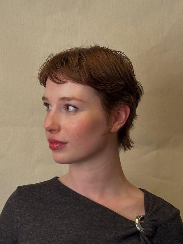 12. Auburn Pixie Mullet with Feathered Layers - Short Pixie Haircuts For Women