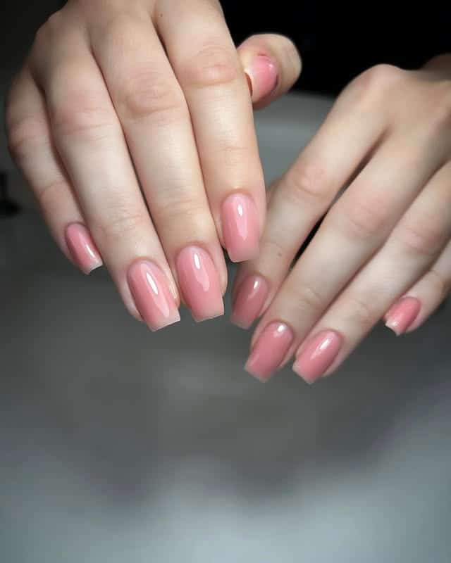 9. Glossy Pink Clear Square Nails - clear nail ideas