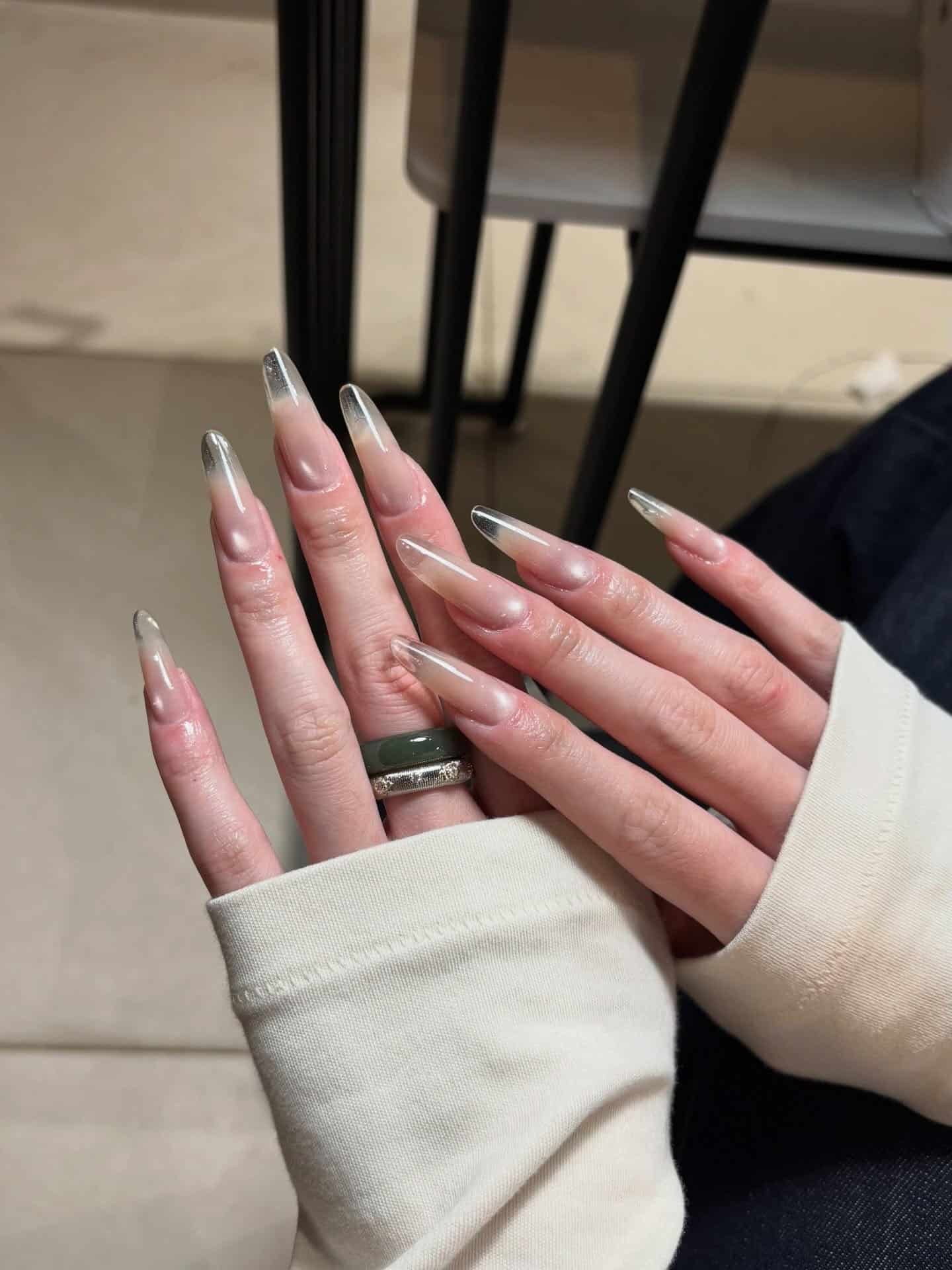 10. Chrome Tip Clear Stiletto Nails - clear nail ideas