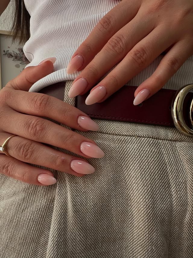 13. Milky Pink Clear Almond Nails - clear nail ideas