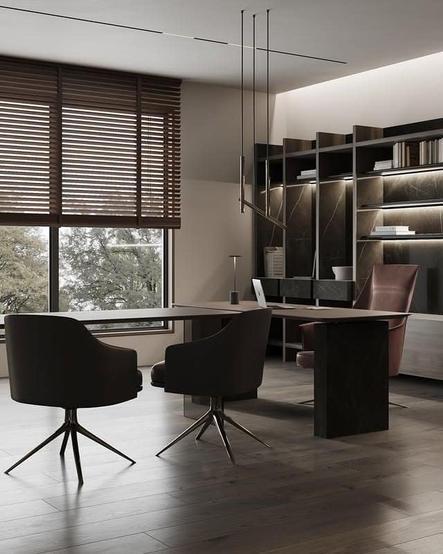 2. Moody Charcoal Contemporary Office Idea - office room ideas