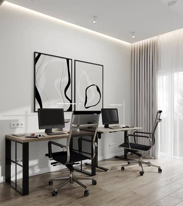 3. Soft Gray Minimalist Home Office - office room ideas