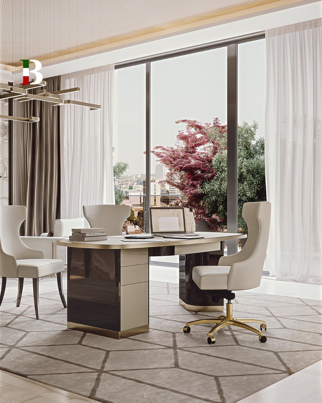 5. Cream and Gold Sophisticated Office Retreat - office room ideas