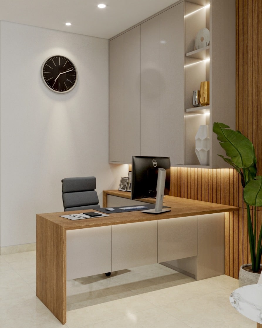 6. Light Wood and Ivory Modern Office Design - office room ideas