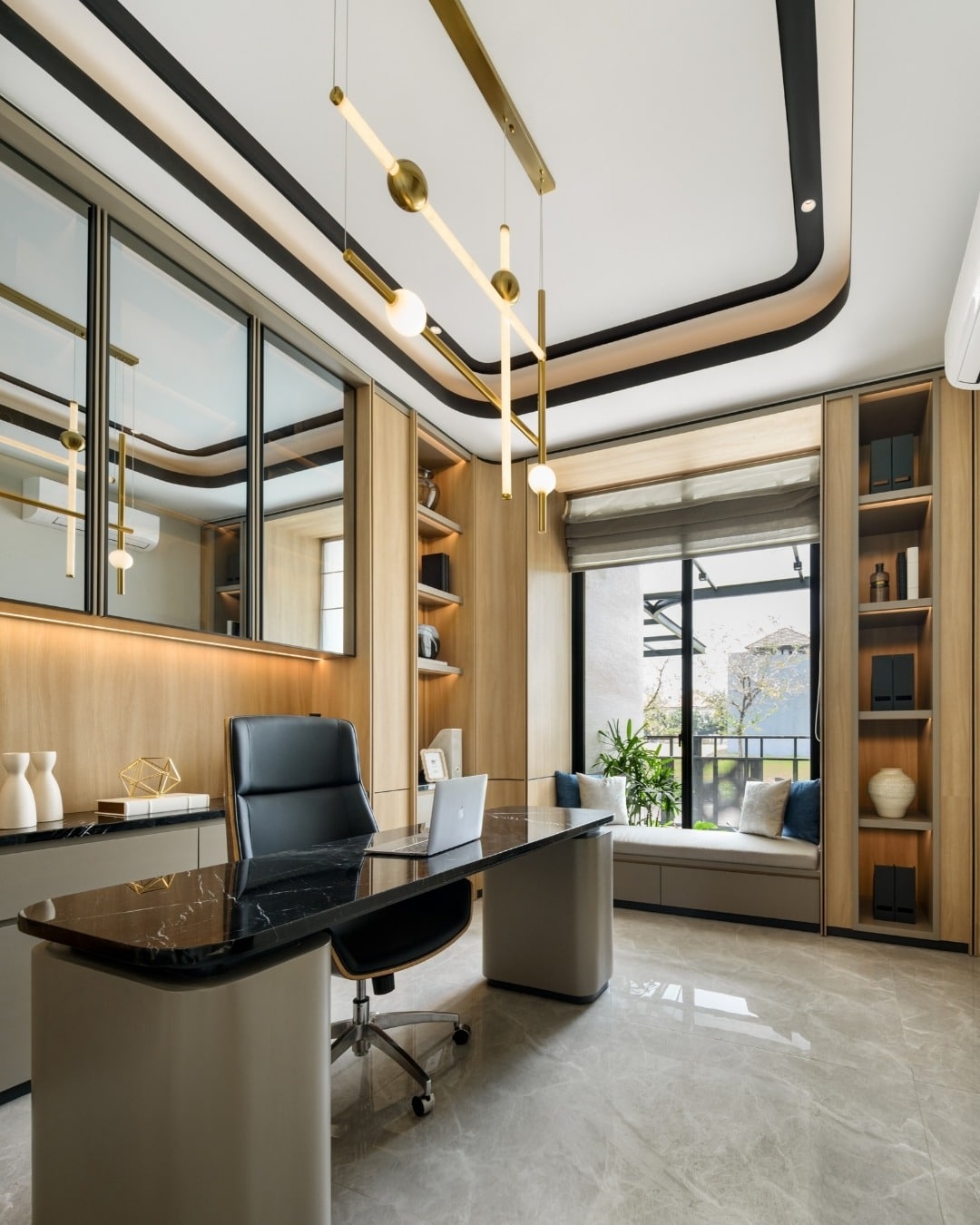 10. Modern Wood and Marble Executive Office - office room ideas