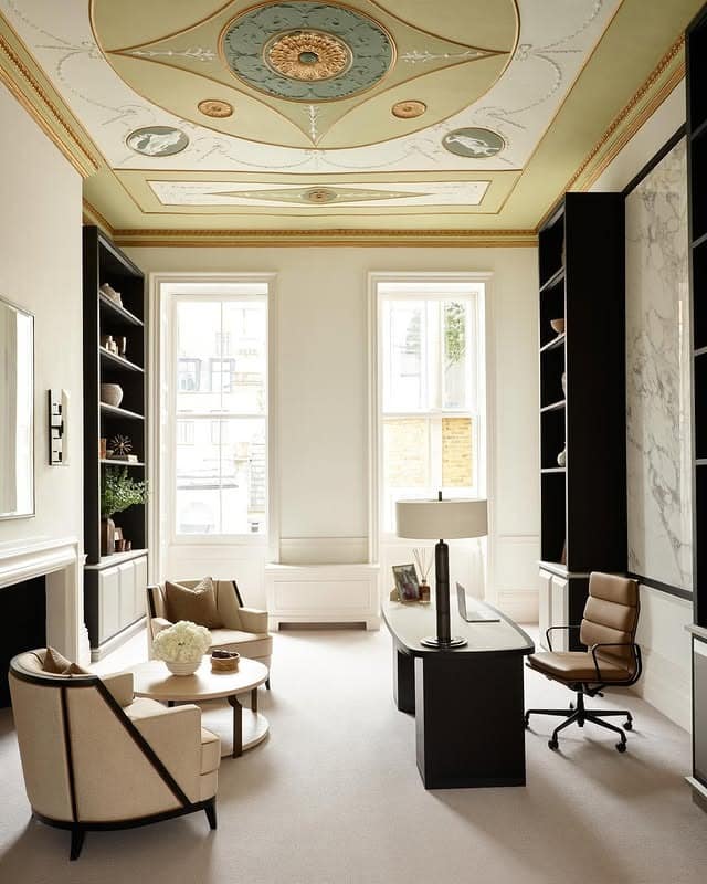 12. Cream and Black Classic Office Design - office room ideas
