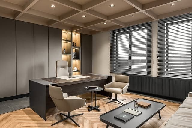 13. Taupe and Espresso Contemporary Office Retreat - office room ideas